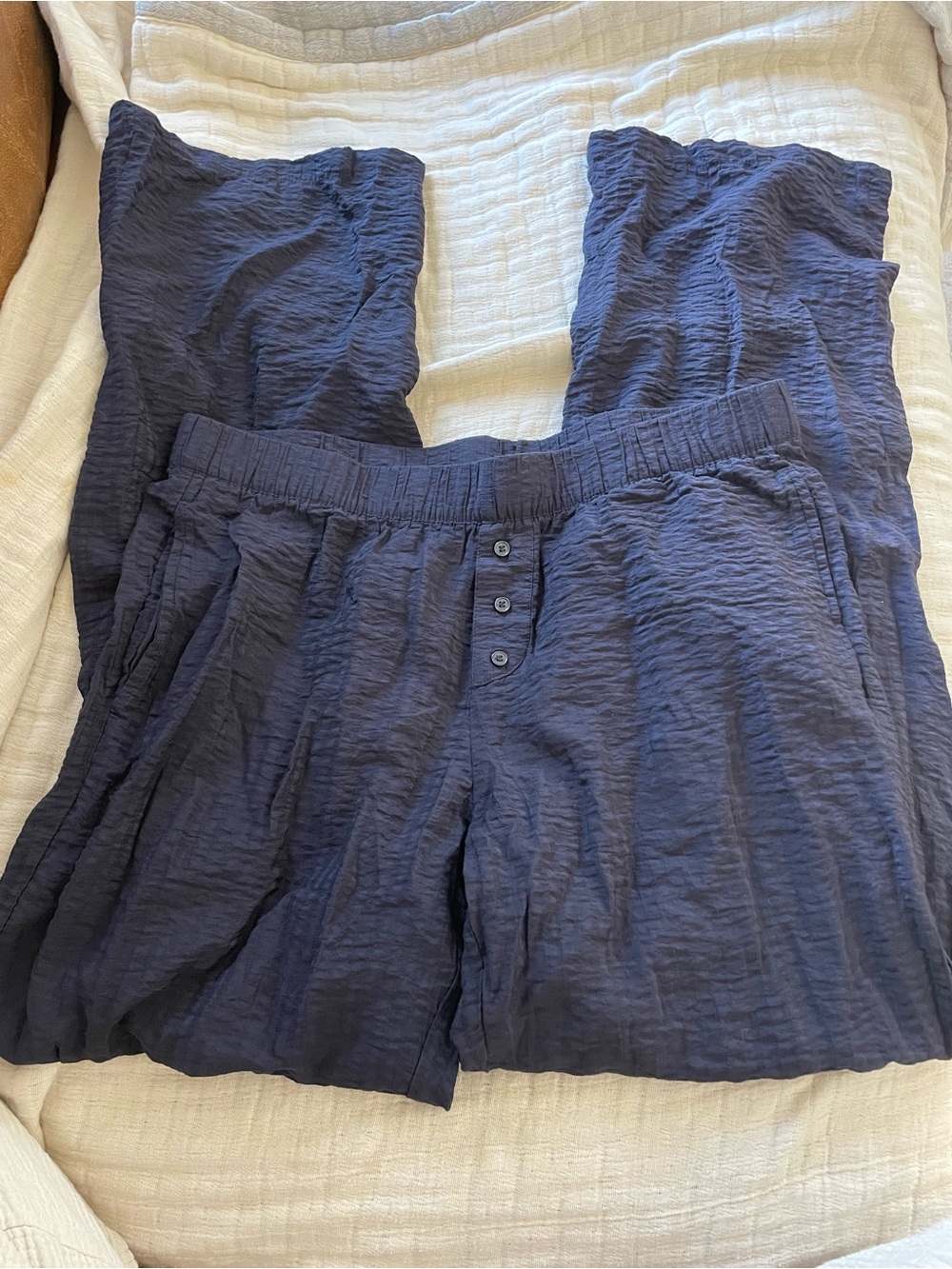 Divided Navy Textured High-Waist Button-Front Pants